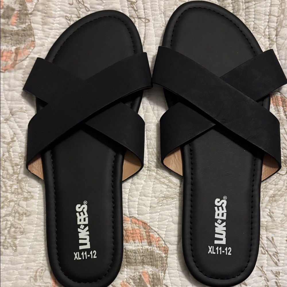 Black Cross-Strap Slide Sandals - Women's New Size 11-12